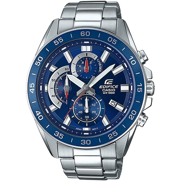 Edifice Analog Blue Dial Silver Stainless Steel Band Men's Watch, EFV-550D-2AVUDF