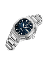 Beverly Hills Polo Club Men's Automatic Watch with Dark Blue Dial and Silver Stainless Steel Band, BP3835X.390