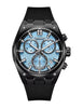 Quantum Men's Chronograph Watch Light Blue Dial Black Silicone Band, HNG1237.601