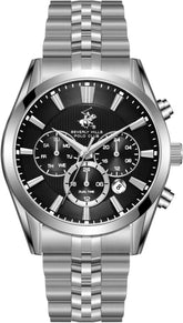 Beverly Hills Polo Club Men's Multifunction Watch with Gunmetal Black Dial and Silver Stainless Steel Band, BP3782X.350