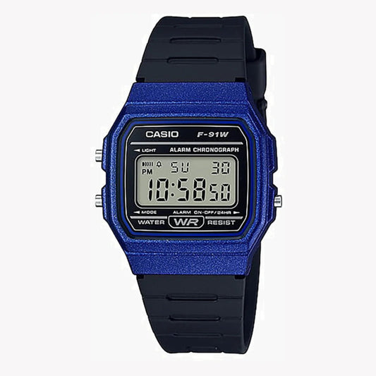 Casio Men's Watch Vintage Collection Digital, Blue Dial Black Resin Strap, F-91WM-2ADF