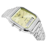 Casio Vintage Unisex Watch Analog-Digital Green Dial with Silver Stainless Steel Band, AQ-230A-9AMQYDF