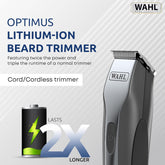 Wahl Optimus Lithium Ion 3 Pin Trimmer, Powerful Cordless Grooming for Beard & Hair 09885-027