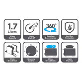 Black+Decker, Kettle + 2 Slice Toaster Breakfast Set, Compact kitchen appliance set 1.7 L, MBF90