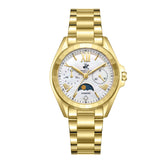 Beverly Hills Polo Club Moon Phase Women's Watch Analog Mother of Pearl Dial with Gold Stainless Steel Band, BP3763X.120