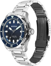 Titan Zero Hour 10069KM01 Blue dial Silver 316 stainless steel solid-link bracelet men's diver watch