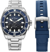 Titan Zero Hour 10069KM01 Blue dial Silver 316 stainless steel solid-link bracelet men's diver watch