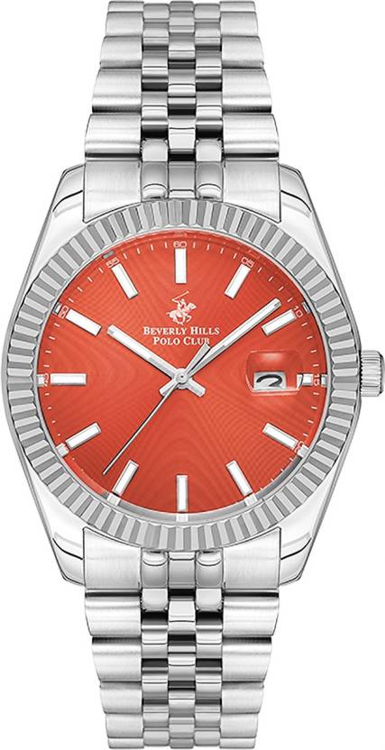 Beverly Hills Polo Club Men's Watch, Analog, Red Dial, Silver Stainless Steel Strap, BP3018X.301