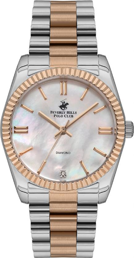 Beverly Hills Polo Club Women's Watch, Analog, Pearl Dial, Rose Gold & Silver Stainless Steel Strap, BP3172C.520