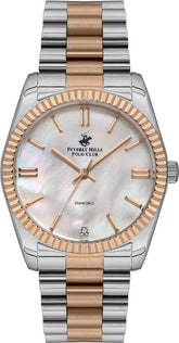 Beverly Hills Polo Club Women's Watch, Analog, Pearl Dial, Rose Gold & Silver Stainless Steel Strap, BP3172C.520