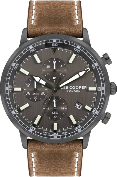 Lee Cooper Men's Multifunction Watch Gun Dial With Brown Leather Strap,LC07943.064