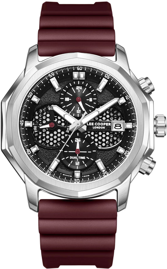 Lee Cooper Men's Multifunction Watch Black Dial With Red Silicone Strap,LC08238.358 Lee Cooper watch LC08238.358