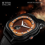 Titan Men's Caelum Tiger Eye Automatic Stellar Edition Brown Dial With Black Leather Strap, 10008NL02