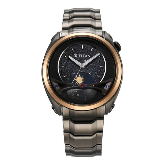 Titan, Men, Analog, Watch, Black Dial, Stainless steel Strap, 10010KM01