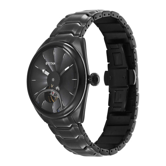 Titan Men's Regalia Stellar Analog Watch Black Dial Stainless Steel Band, TI-10011NM01