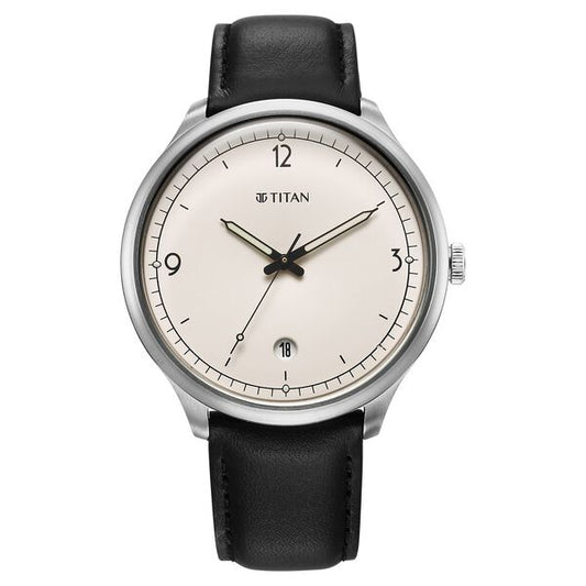 Titan, Men, Analog, Watch, White Dial, Leather Strap, 10023SL05