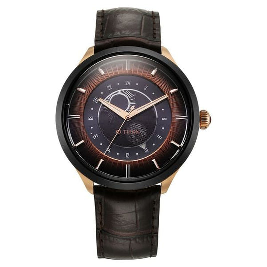 Titan, Men, Analog, Watch, Brown Dial, Leather Strap, 10028KL02