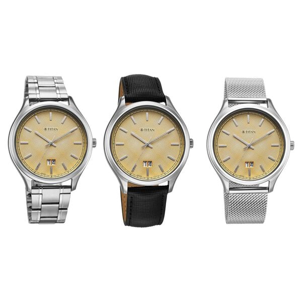 Titan Classique Palette of Time Analog Men's Watch with Yellow Dial Interchangeable Straps,10033SL05