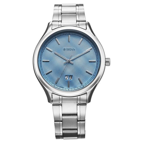 Titan Palette Of Time Men's Watch Analog with Date Blue Dial Stainless Steel Band, 10033SM01