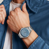 Titan Palette Of Time Men's Watch Analog with Date Blue Dial Stainless Steel Band, 10033SM01