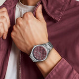 Titan Men's Watch Analog Maroon Dial with Silver Stainless Steel Band, 10033SM02