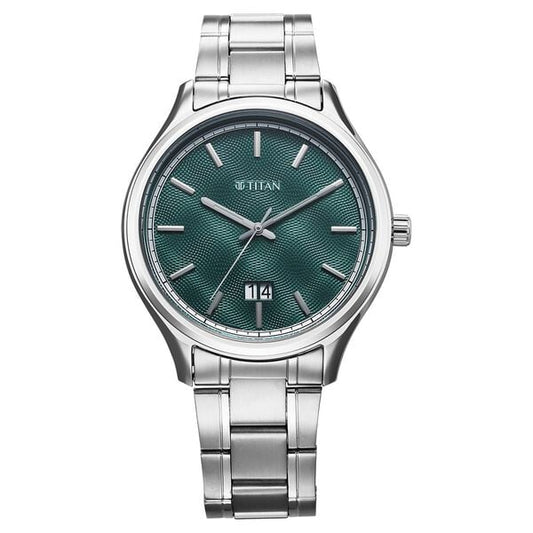 Titan, Men, Analog, Watch, Green Dial, Stainless steel Strap, 10033SM03