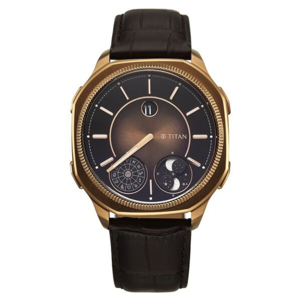 Titan, Men's, Analog Watch, Brown Dial, with Leather Band, TI-10053QL01