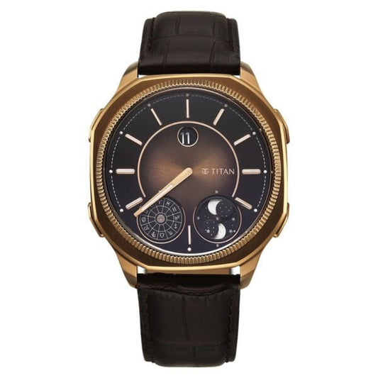 Titan, Men's, Analog Watch, Brown Dial, with Leather Band, TI-10053QL01