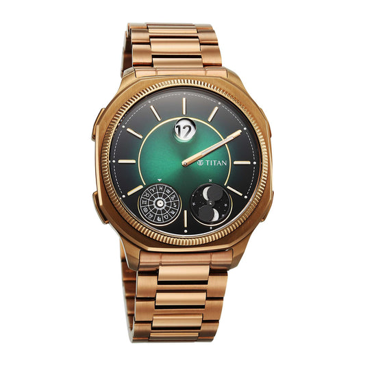 Titan, Men's, Analog Watch, Green Dial, with Stainless Steel Band, TI-10053QM01