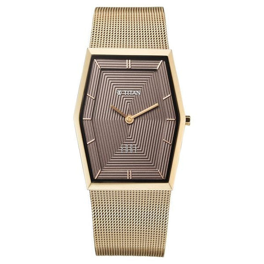 Titan, Men's, Analog Watch, Gold Dial, with Stainless Steel Band, TI-10056QM01