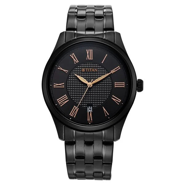 Titan Men's Neo Roman Analog Watch Black Dial With Black Stainless Steel Band, 10063NM01