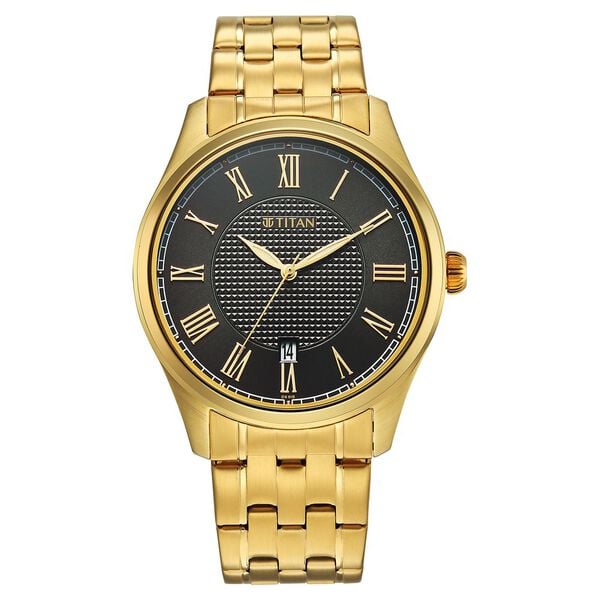 Titan, Men's, Analog Watch, Gold Dial, with Stainless Steel Band, TI-10063YM01