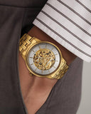 Titan Men's Automatic Watch Silver Dial With Gold Stainless Steel Strap , 90110YM01