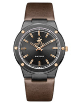 Beverly Hills Polo Club Men's Analog Watch, Gun Dial With Light Brown Leather Strap, BP3817X.064