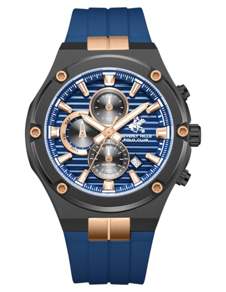 Beverly Hills Polo Club Men's Analog Watch, Blue Dial Multi-Function With Blue Silicon Strap, BP3822X.699