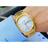 Seiko Men's Mechanical Watch Analog, White Dial with Gold Stainless Band, SNKL58K