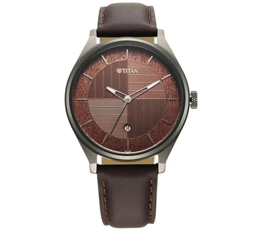 Titan, Men, Analog, Watch, Brown Dial, Leather Strap, 1802QL02