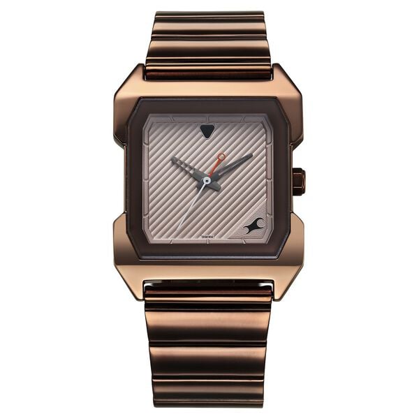 Fastrack Men's Watch Analog Beige Dial with Brown Stainless Steel Band, 1474QM02