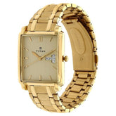 Titan Quartz Analog with Day and Date Men's Watch with Champagne Dial and Stainless Steel Strap, 1506YM02