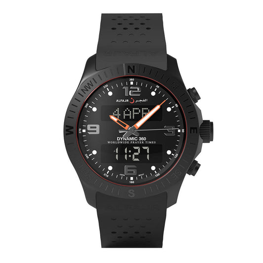 Alfajr Islamic Prayer Men's Analog-Digital Watch Black Dial With Black Rubber Strap, WH-24BLACKRUBBER authentic Alfajr WH-24BLACKRUBBER Islamic prayer product in Bahrain