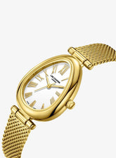 Lee Cooper Women's Analog Watch with White Ceramic Dial and Gold Mesh Band, LC08360.130