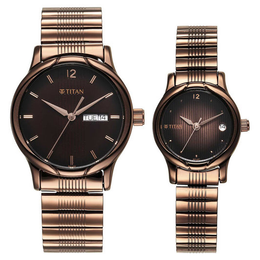 Titan, Unisex, Analog, Watch, Brown Dial, Stainless steel Strap, 1580QM01P