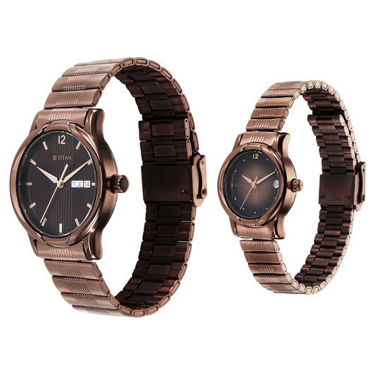 Titan, Unisex, Analog Watch, Brown Dial, with Stainless Steel Band, TI-1580QM01P