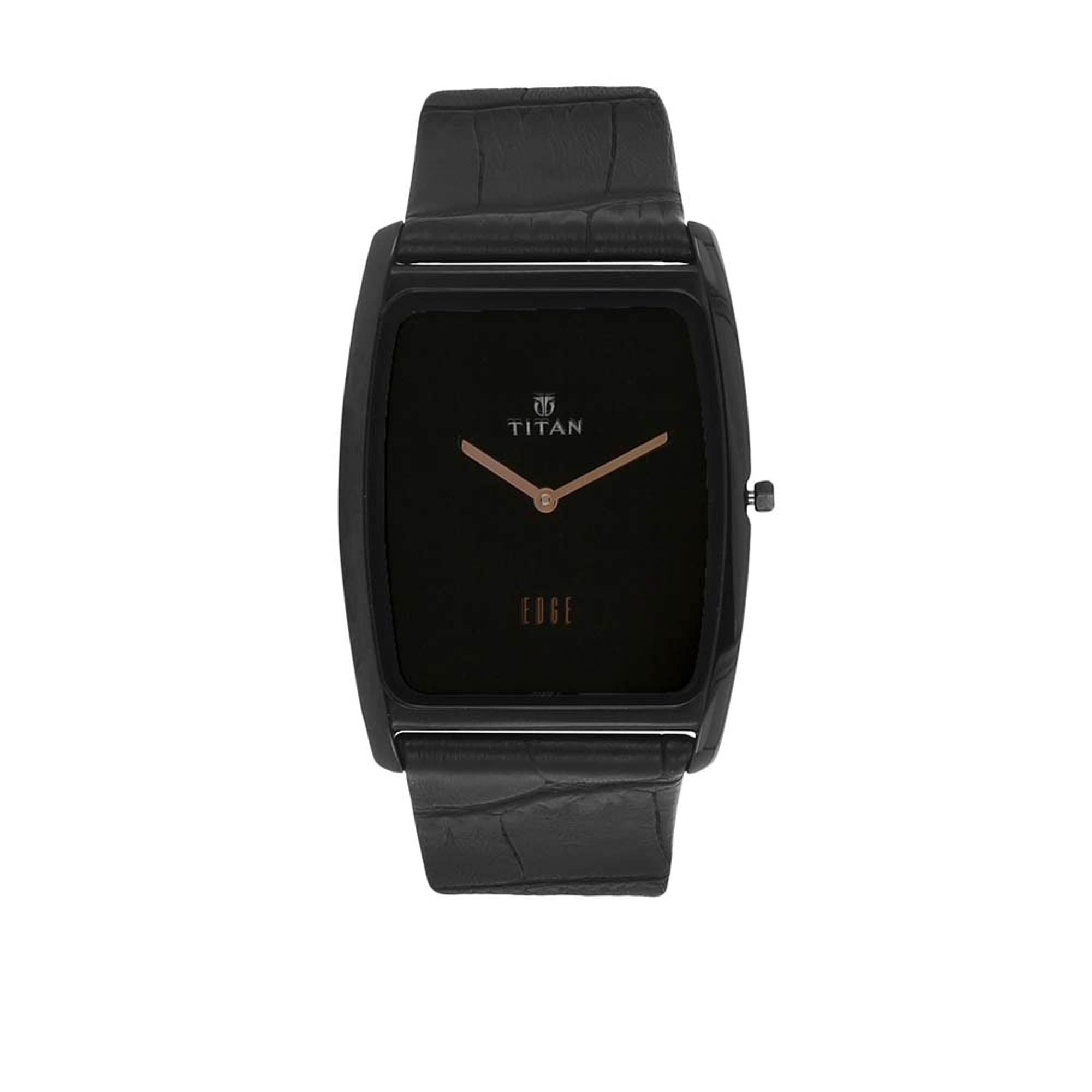 Titan Men's Watch Analog, Edge Collection Black Dial Black Leather