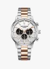 Lee Cooper Men's Multifunction Watch with Silver Dial and Silver/Rose Gold Stainless Steel Band, LC08382.530