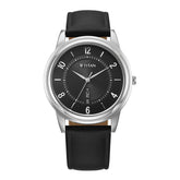 Titan Men's Watch Analog Black Dial with Black Leather Strap, 1638SL03