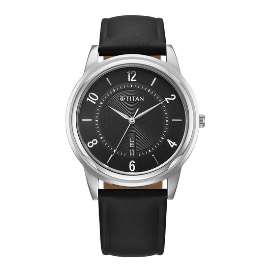 Titan, Men, Analog, Watch, Black Dial, Leather Strap, 1638SL03
