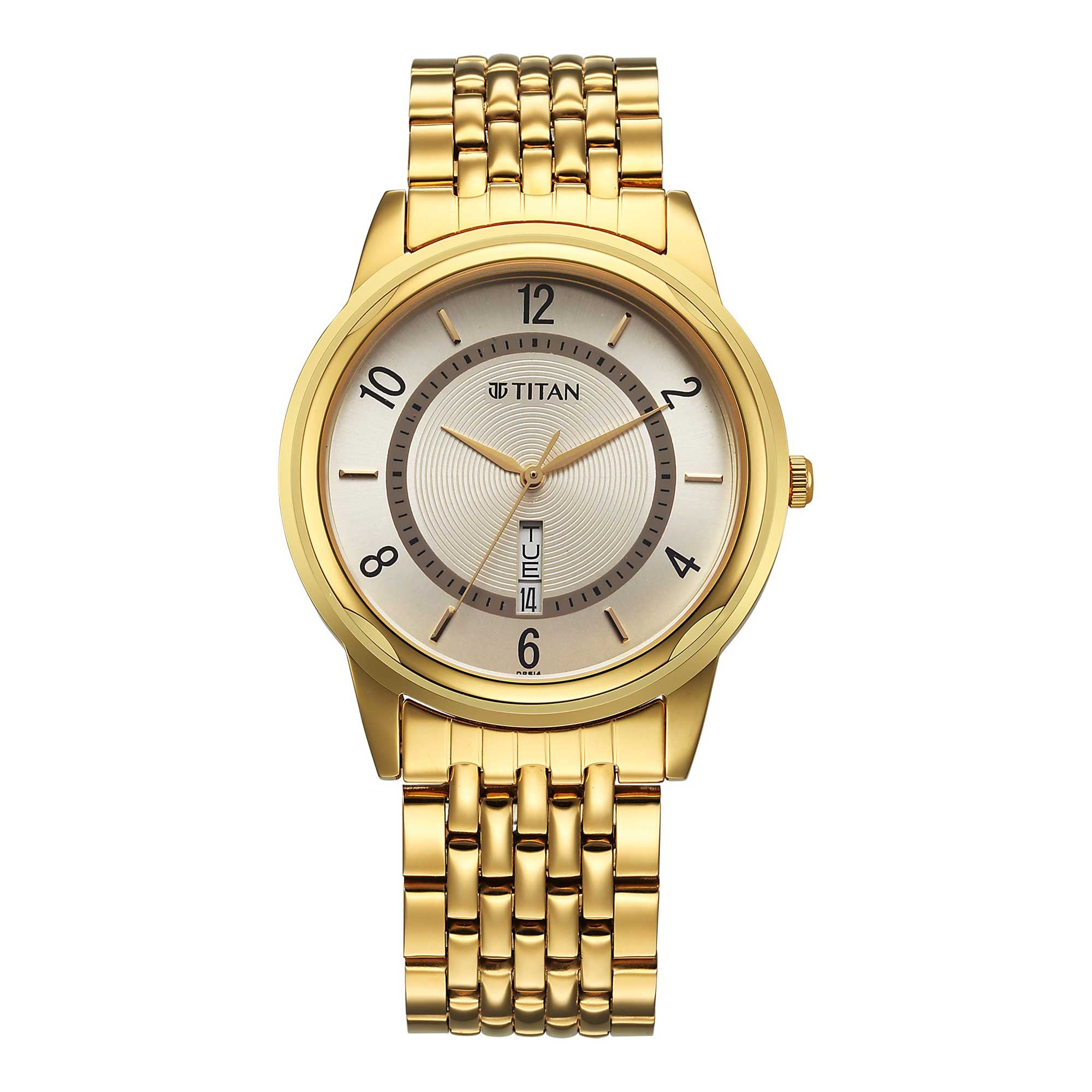 Titan Men's Watch Analog Beige Dial with Gold Stainless Steel Band, 1638YM05