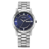 Titan men analog watch, blue dial with day and date display with blue dial and silver stainless steel strap, model TI-1644SM01, Bahrain