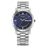 Titan men analog watch, blue dial with day and date display with blue dial and silver stainless steel strap, model TI-1644SM01, Bahrain